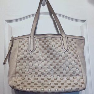 Fossil Cream and Gold Woven Shoulder Bag